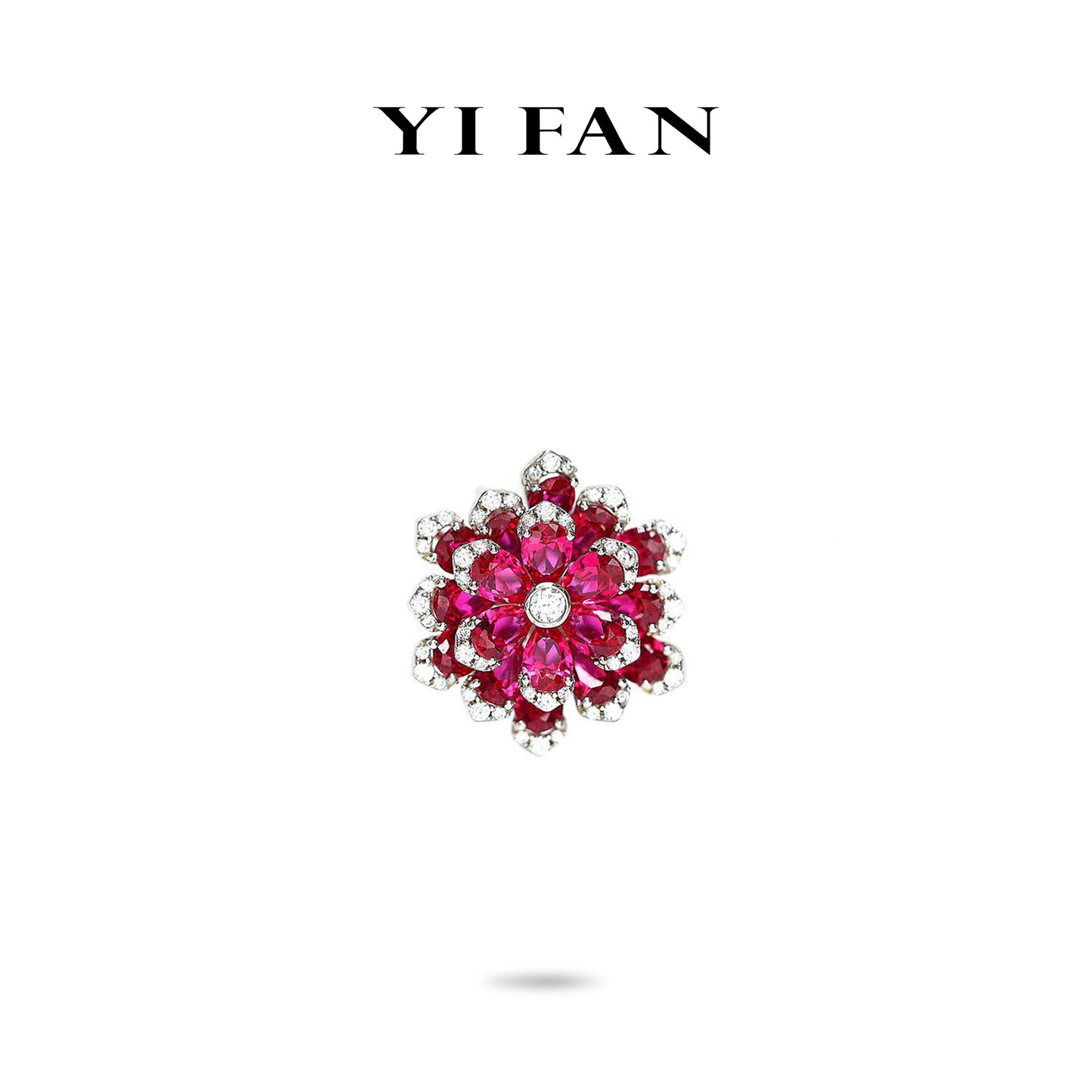 Micro-setting Preserved Flower Ruby color Lab created stones ring, sterling silver #1071