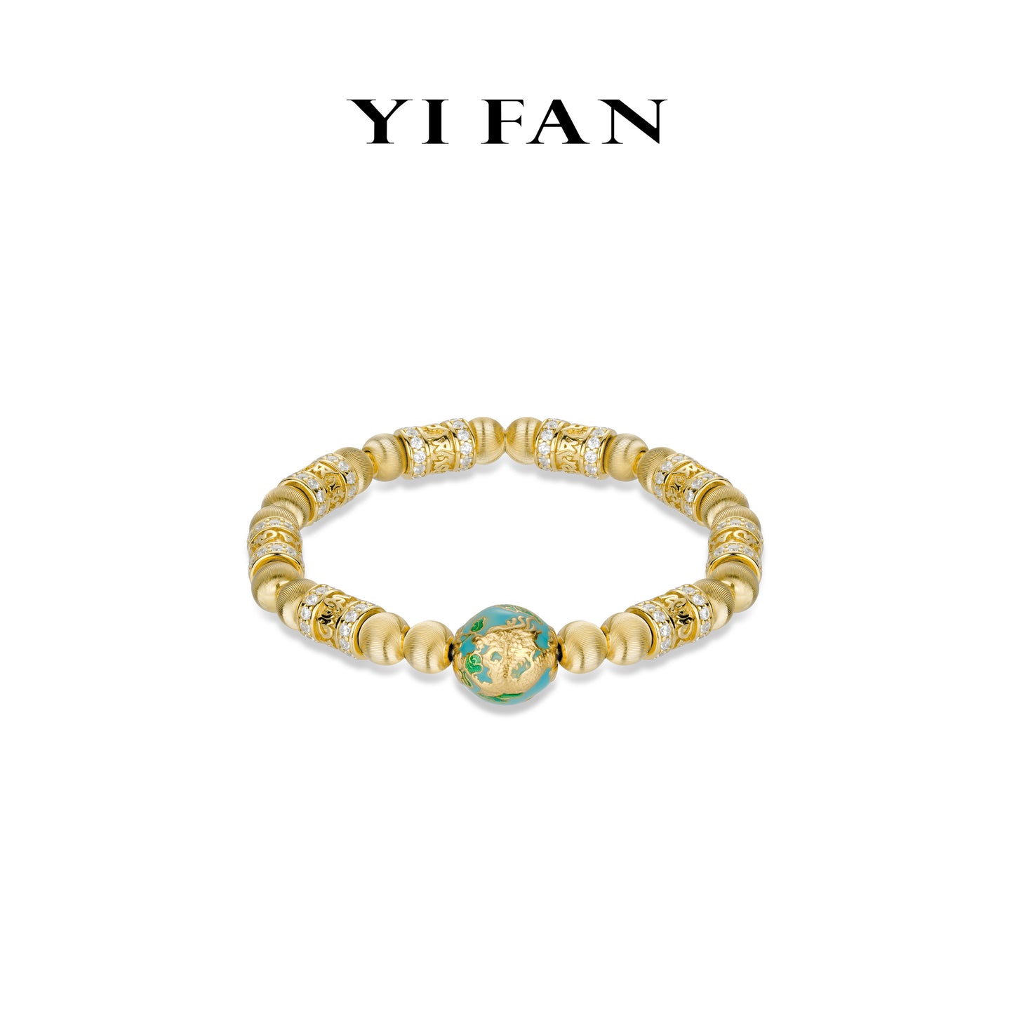 High Jewelry collection: Luxury carved "Golden Blue brushed Dragon Ball" versatile Bracelet (Unisex) #4424 #01012