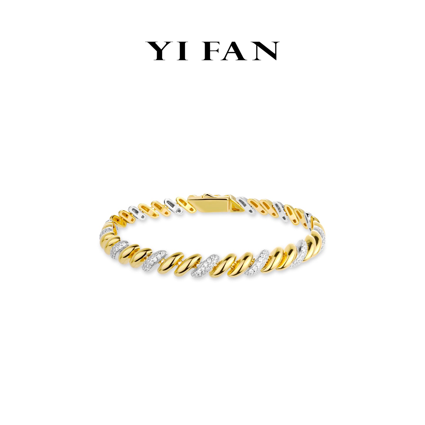 Golden time collection: 2 textures "Dazzling Peas" Modern 2-tone Tennis Bracelet #4435