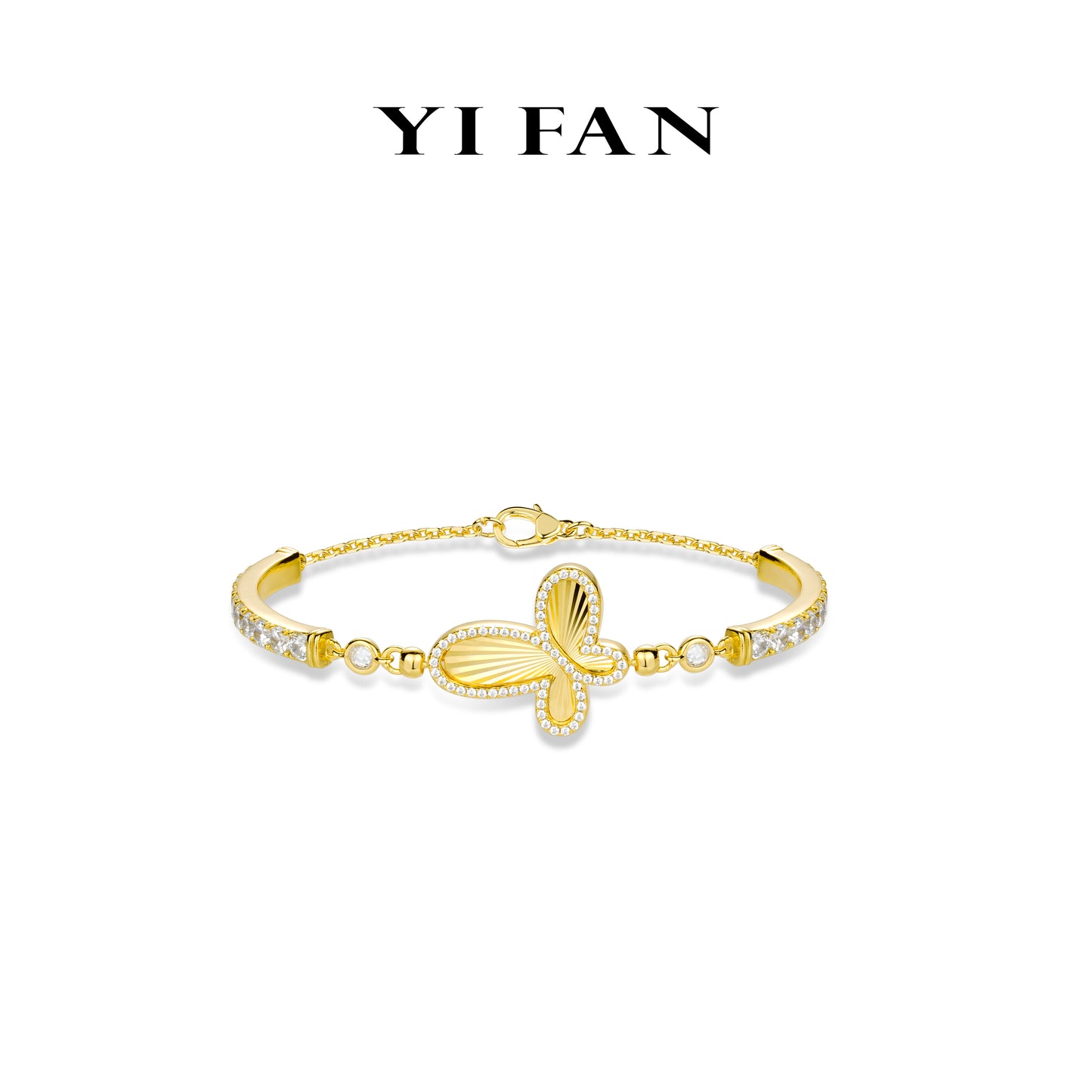 Animal collection: Golden "shimmering butterfly" detailed CNC Bracelet #4439