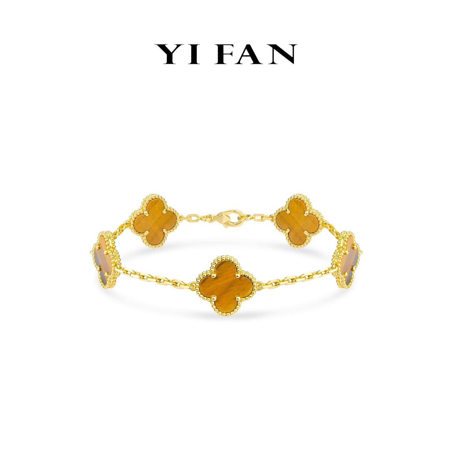 Minimalist collection: Modern "Golden Four-leaf-clover" tiger's-eye stone Bracelets #4481