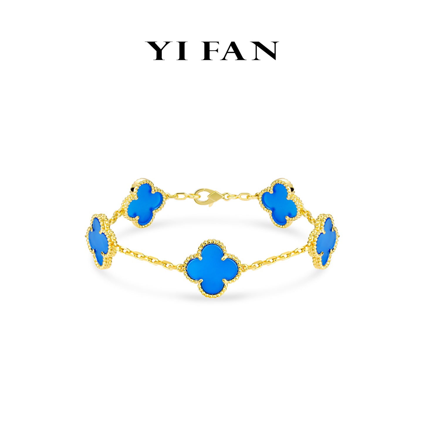 Minimalist collection: Modern "Golden Four-leaf-clover" Blue Bracelets #4608 #01014