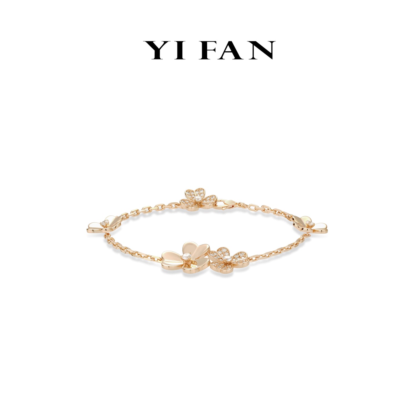 Rose gold collection:"5 Lucky Clovers"detailed Bracelet with unique clasp #4635 #05005