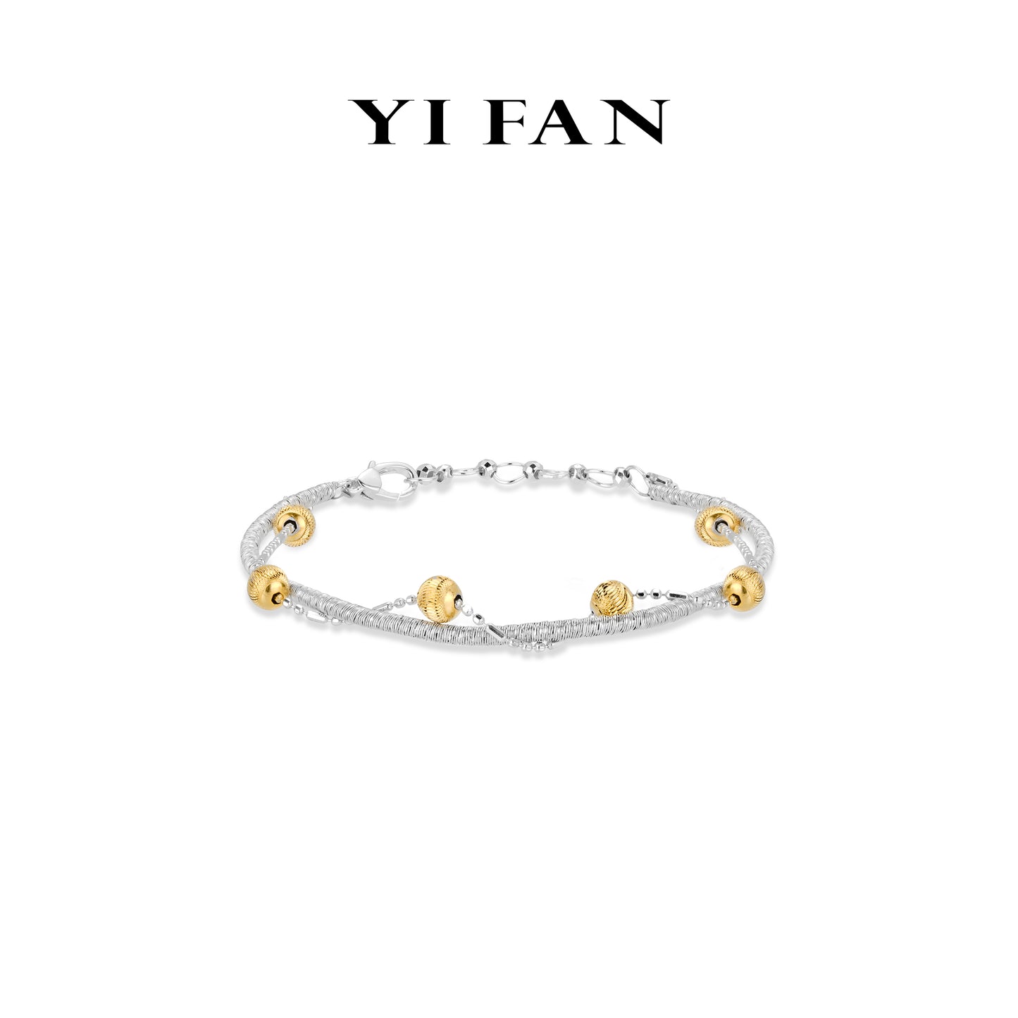 Minimalist collection: Modern "Golden engraved CNC Beads and Silver Winding coil" Double layered Bracelet #4796 #03097