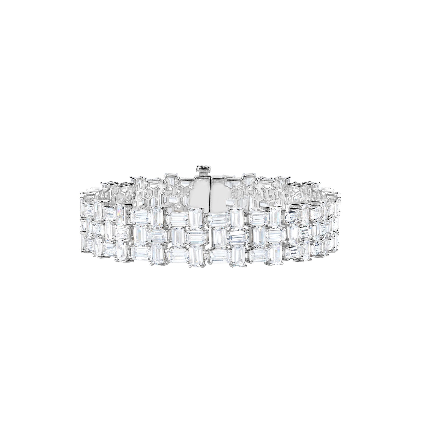 Lab Created Gemstones White Emerald cut Bracelets 925 sterling silver