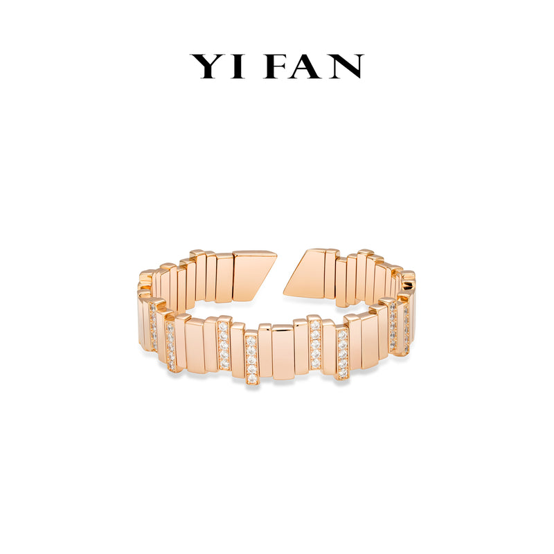 Rose-gold Fever collection: Modern"lrregular Matrix" unique Wide Open Bangle #4565 #05013