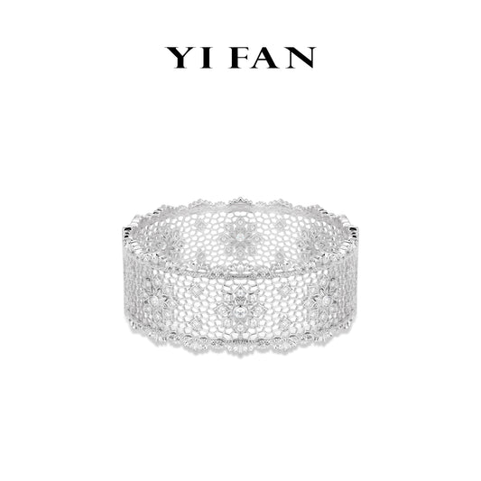 High Jewelry Collection: Luxury "Lace Bloom Grace" detailed Banguet wide Cuff #4824