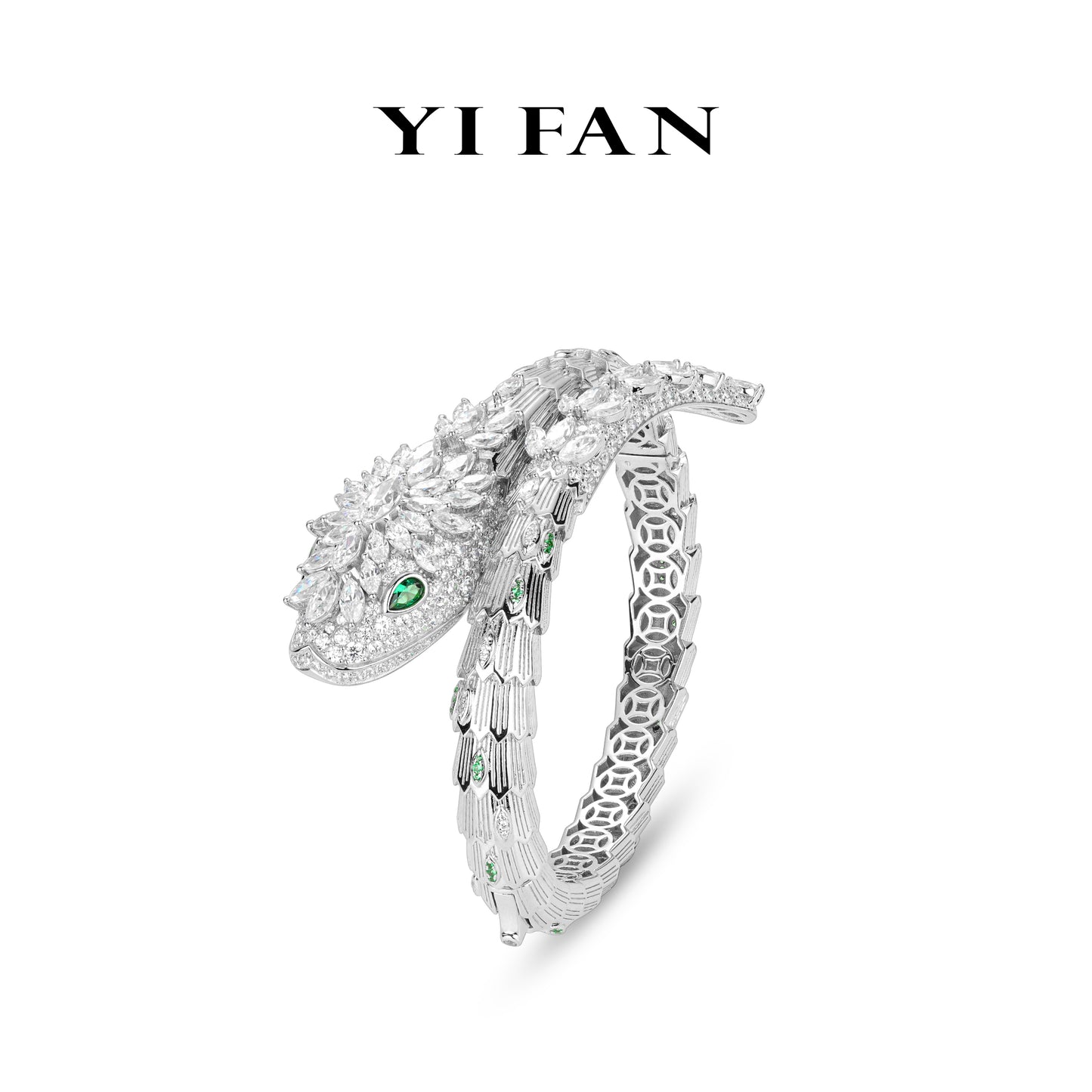 Micro-setting Lab created stones Popcorn snake bangle, sterling silver #4055