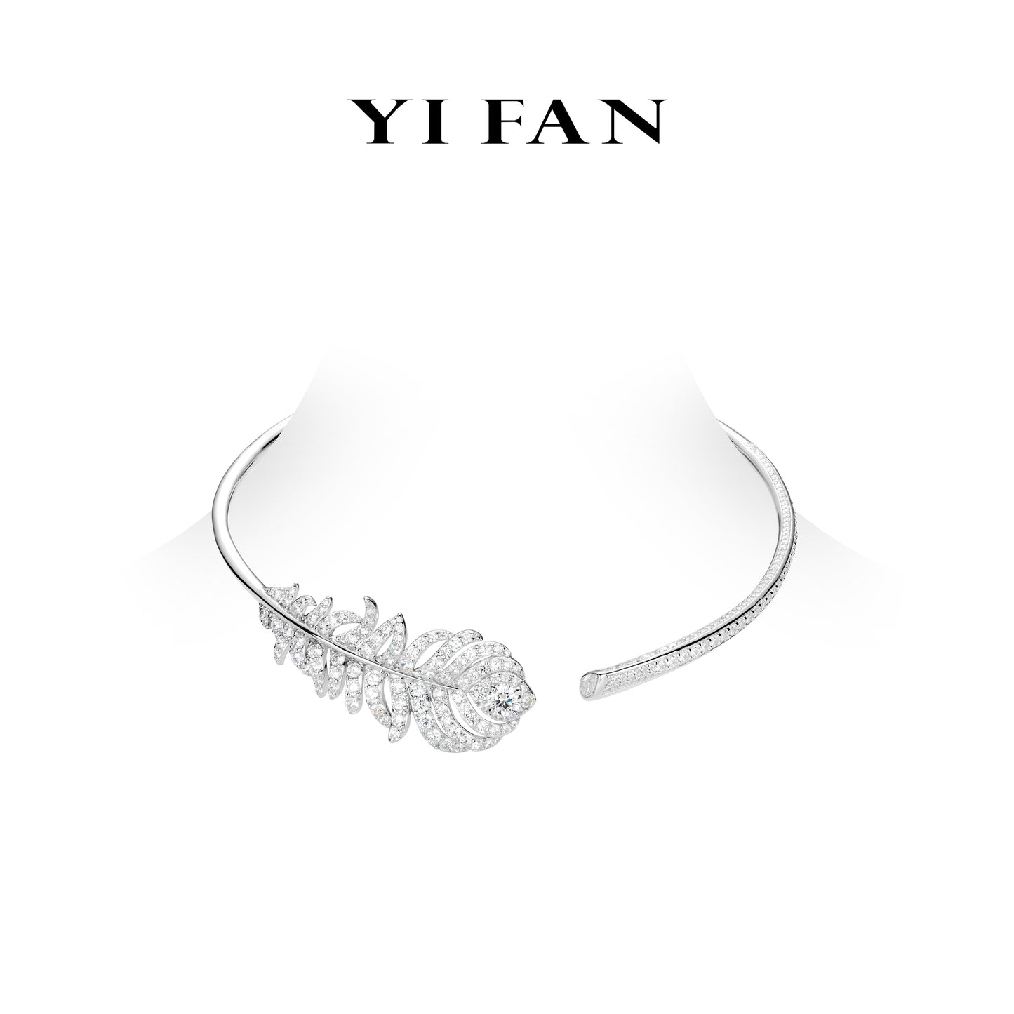 High Jewelry collection: Luxury “White Feather” detailed Collar Necklace #20016