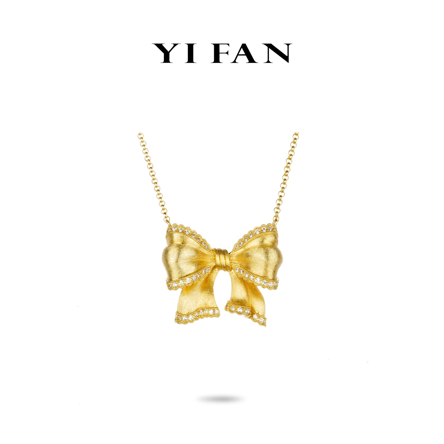 Golden time collection: Modern"Brushed Dazzling 30 Bow" detailed Necklace #20443 #01020