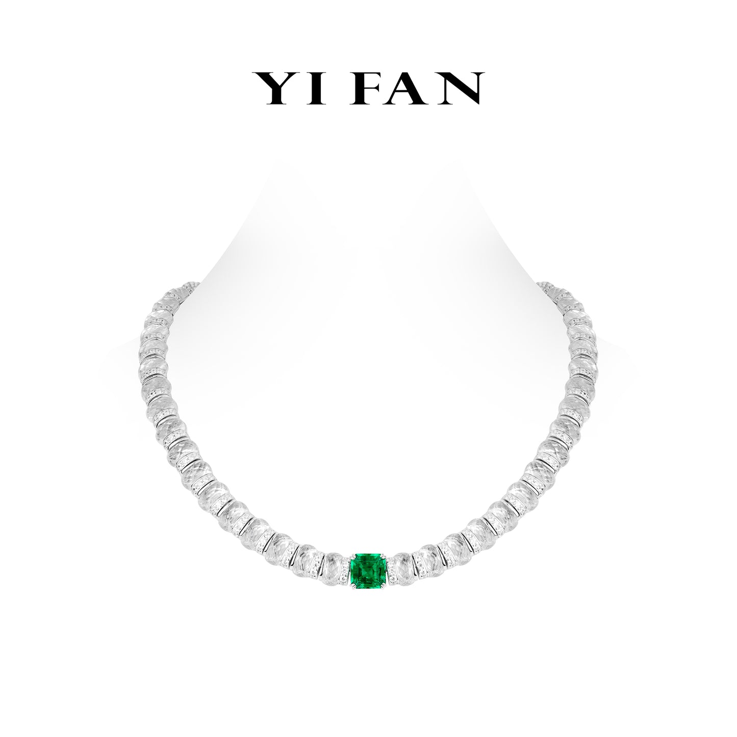 High Jewelry Lab Grown Emerald collection: Luxury “Hand-carved Rocks & Asscher-cut Cube” exquisite Necklace #20138