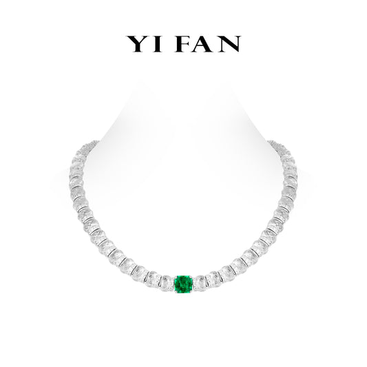 High Jewelry Lab Grown Emerald collection: Luxury “Hand-carved Rocks & Asscher-cut Cube” exquisite Necklace #20138