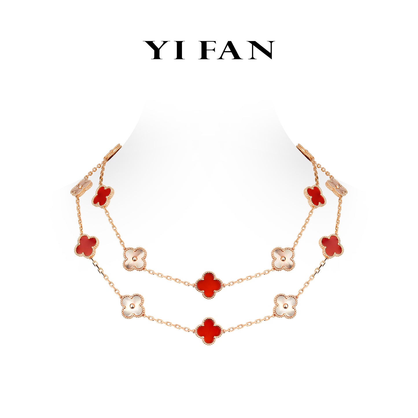 Four-leaf clover series: Modern Rose gold Lucky-clover Long pattern Necklace #20183