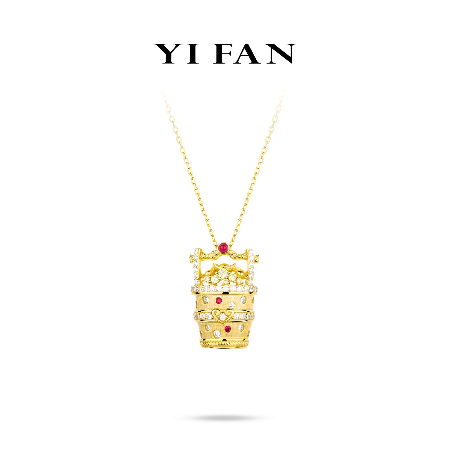 Golden time collection: Modern Italian drawing process "Red Golden bucket Starlights" detailed Pendant Necklace #20234