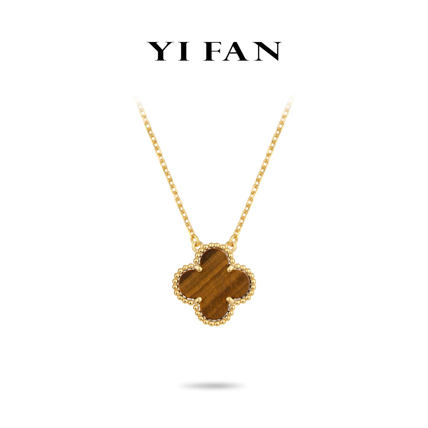 Minimalist collection: Modern "Golden Four-leaf-clover" tiger's-eye stone Pendant/Necklace #20394