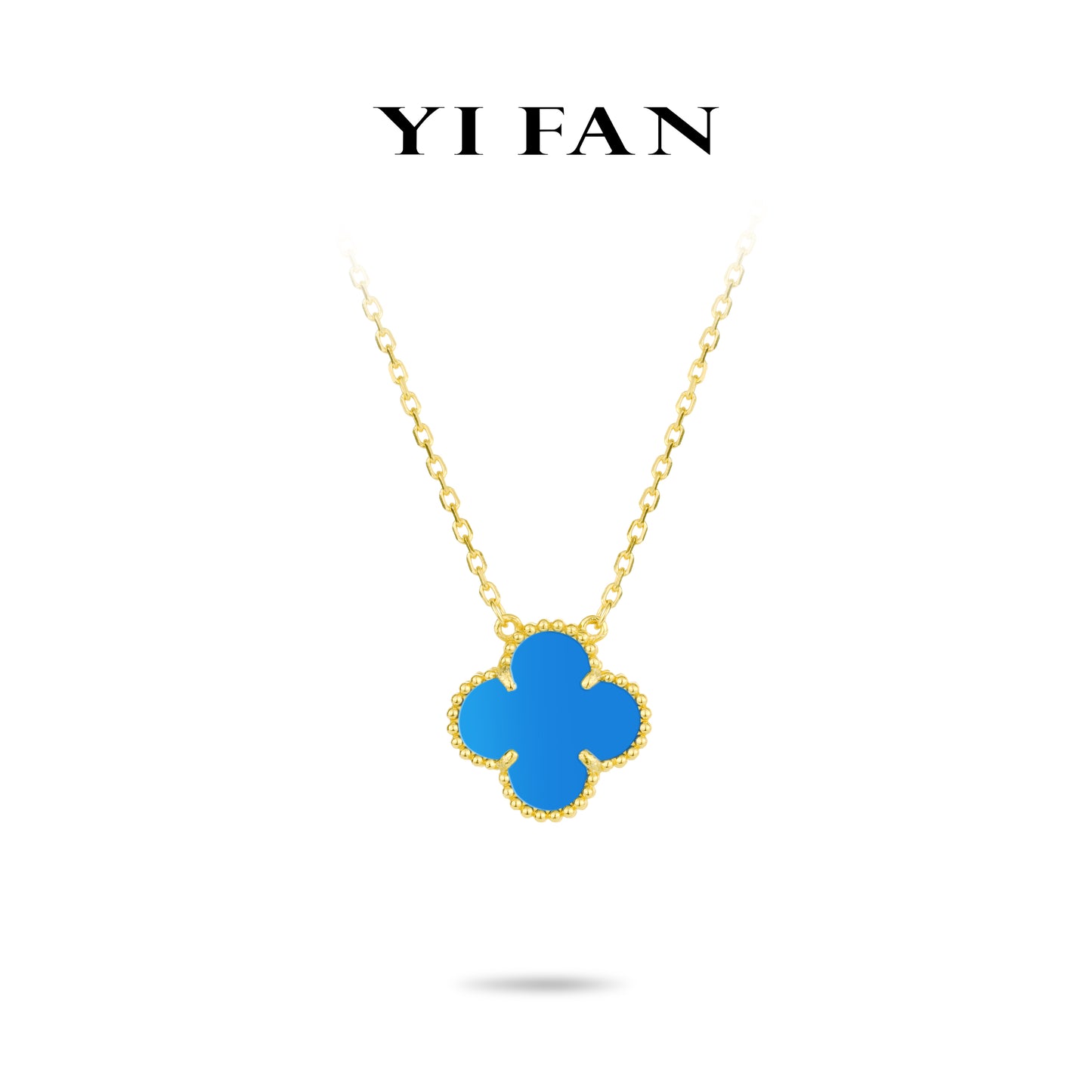Minimalist collection: Modern "Golden Four-leaf-clover" Blue Necklace #20451 #01014