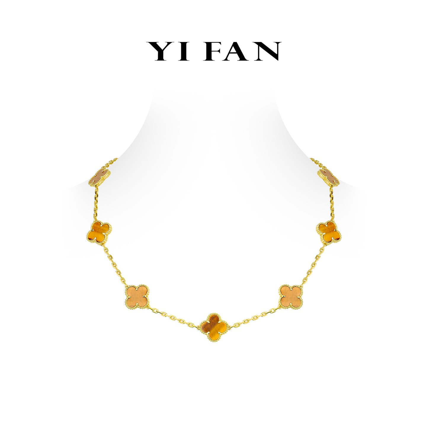 Minimalist collection: Modern "Golden Four-leaf-clover" tiger's-eye stone Necklace #20483