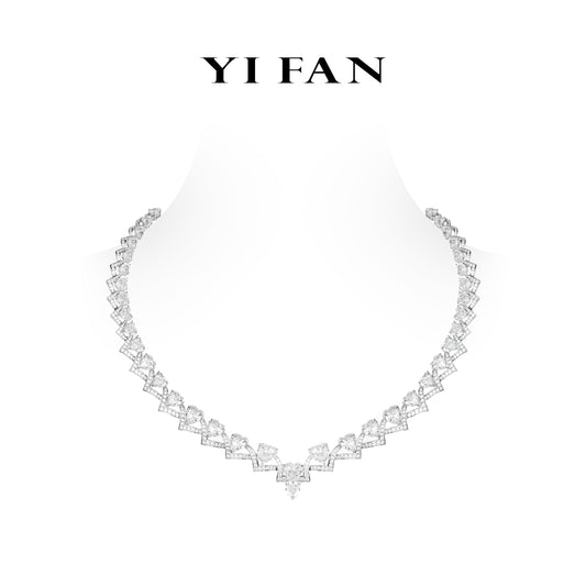 High Jewelry collection: Luxury “Hollow out V-shaped Lace Hearts” detailed Necklace for Wedding/Banquet #20527 #03095