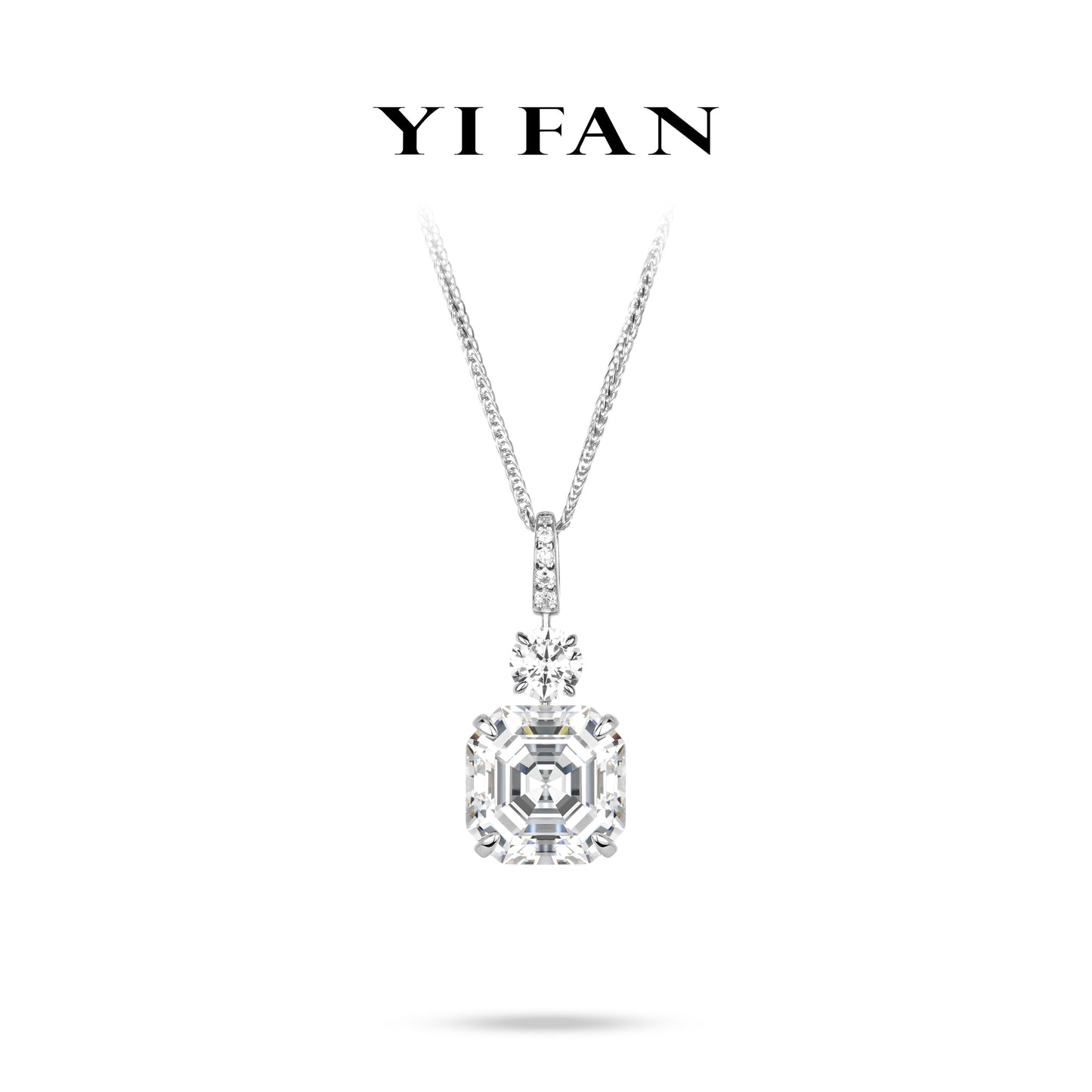 Wedding collection: Modern "Brilliant Asscher-cut Rocks" exquisite Dangle Necklace #20639 #03091