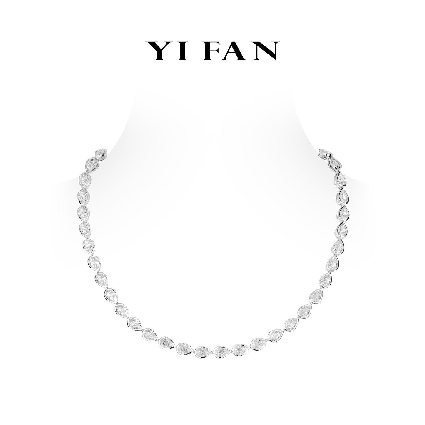 Wedding collection: Modern "Icy G color Bezel-setting Pear-cuts” detailed Tennis Collar Necklace (Unisex) #20635