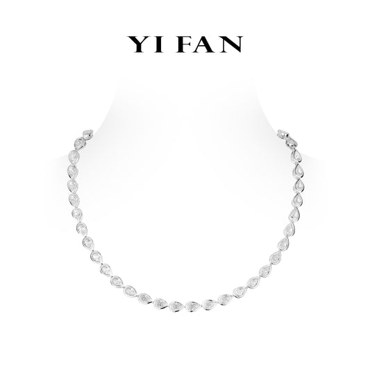 Wedding collection: Modern "Icy G color Bezel-setting Pear-cuts” detailed Tennis Collar Necklace (Unisex) #20635
