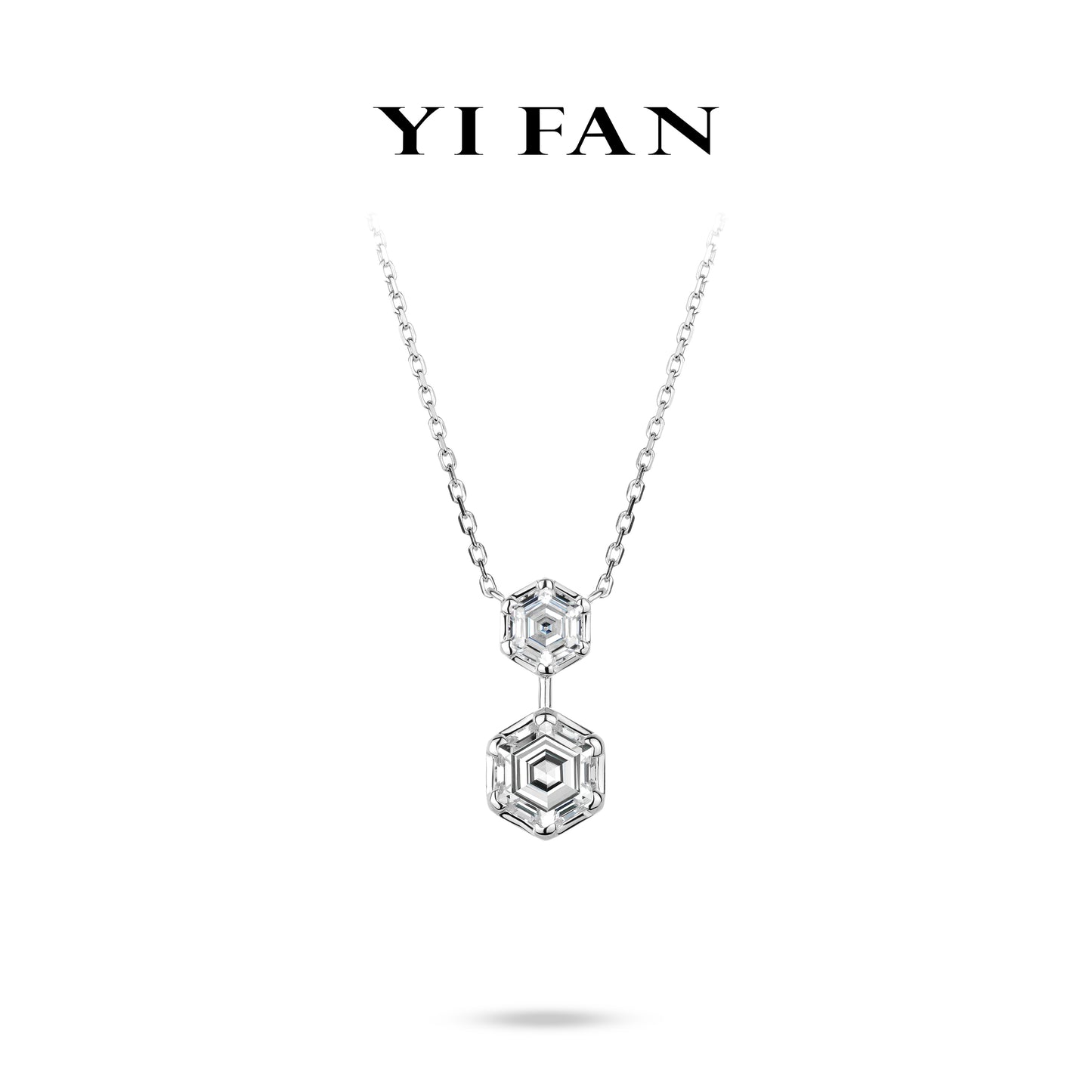 #20642 Minimalist collection: Brilliant 2 rounds Modern Hexagon White Necklace #03116
