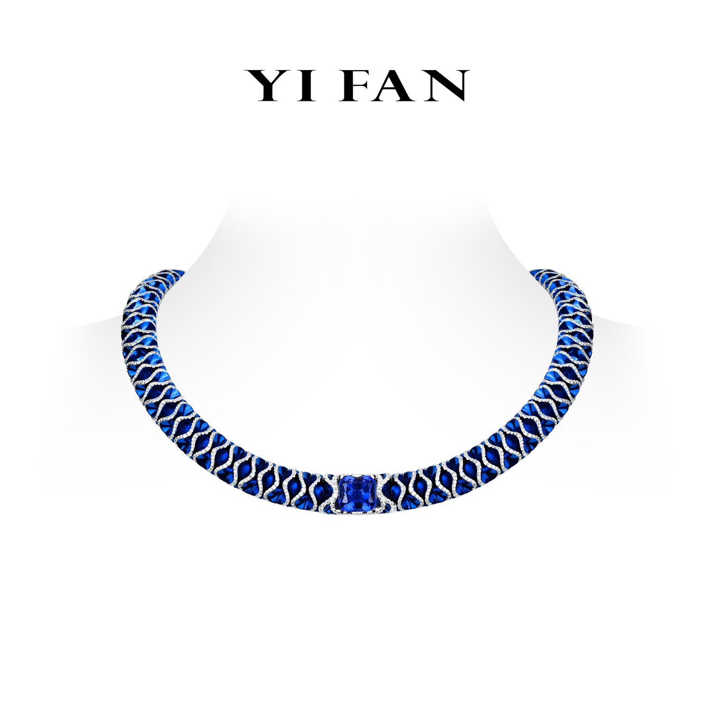 High-Jewelry Auction class collection: Modern “The Deep Blue Wave” Luxury Necklace #20657