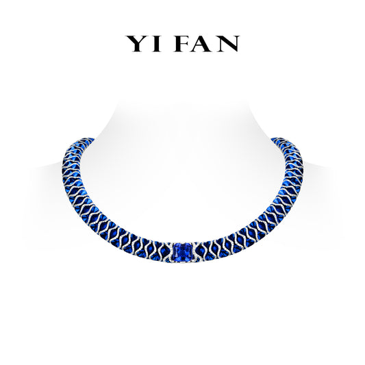 High-Jewelry Auction class collection: Modern “The Deep Blue Wave” Luxury Necklace #20657