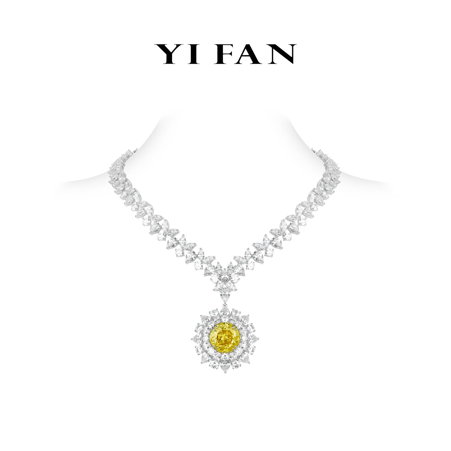 High Jewelry Yellow diamond color collection: Luxury "Floral Radiance Sunlit Daisy Sparkle" detailed Banquet Necklace #20697