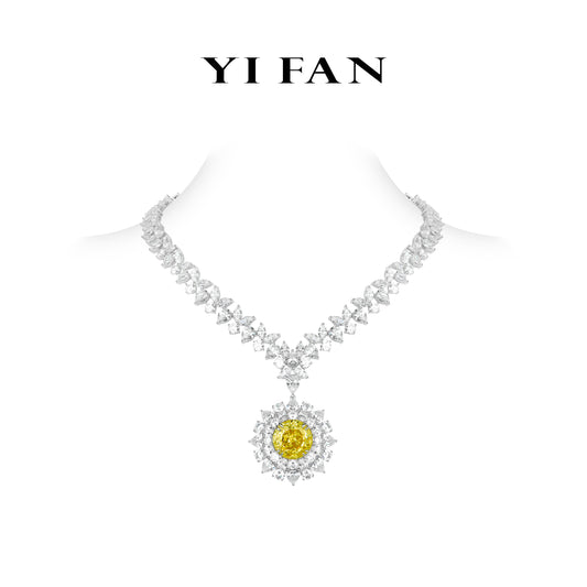 High Jewelry Yellow diamond color collection: Luxury "Floral Radiance Sunlit Daisy Sparkle" detailed Banquet Necklace #20697