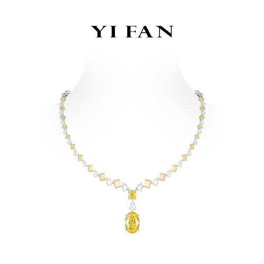 Yellow Diamond color High Jewelry collection: Luxury “Icy G&Yellow Rocks Mixed-cuts” Necklace for Wedding/Banquet #20701
