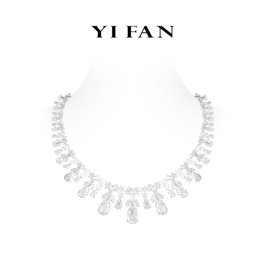 Magnificent High Jewelry collection: Luxury “Icy G color Water droplets of the universe” Necklace for Wedding/Banquet #20703