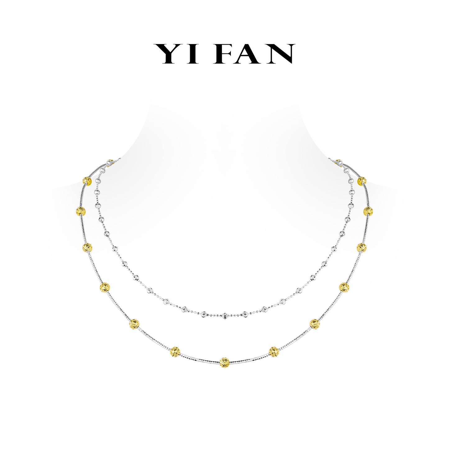 Minimalist collection: Modern "Golden and Silver engraved CNC Beads" Double layered Necklace #20718 #03097