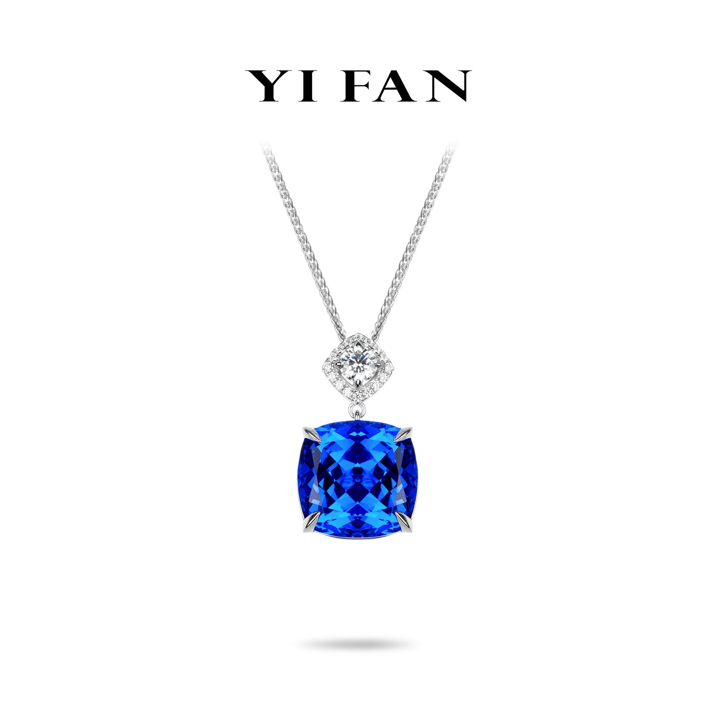 Lab Grown Sapphire collection: Luxury Mixed-cut "Sapphire in Cushion-cut" detailed Blue Necklace (Unisex) #20762