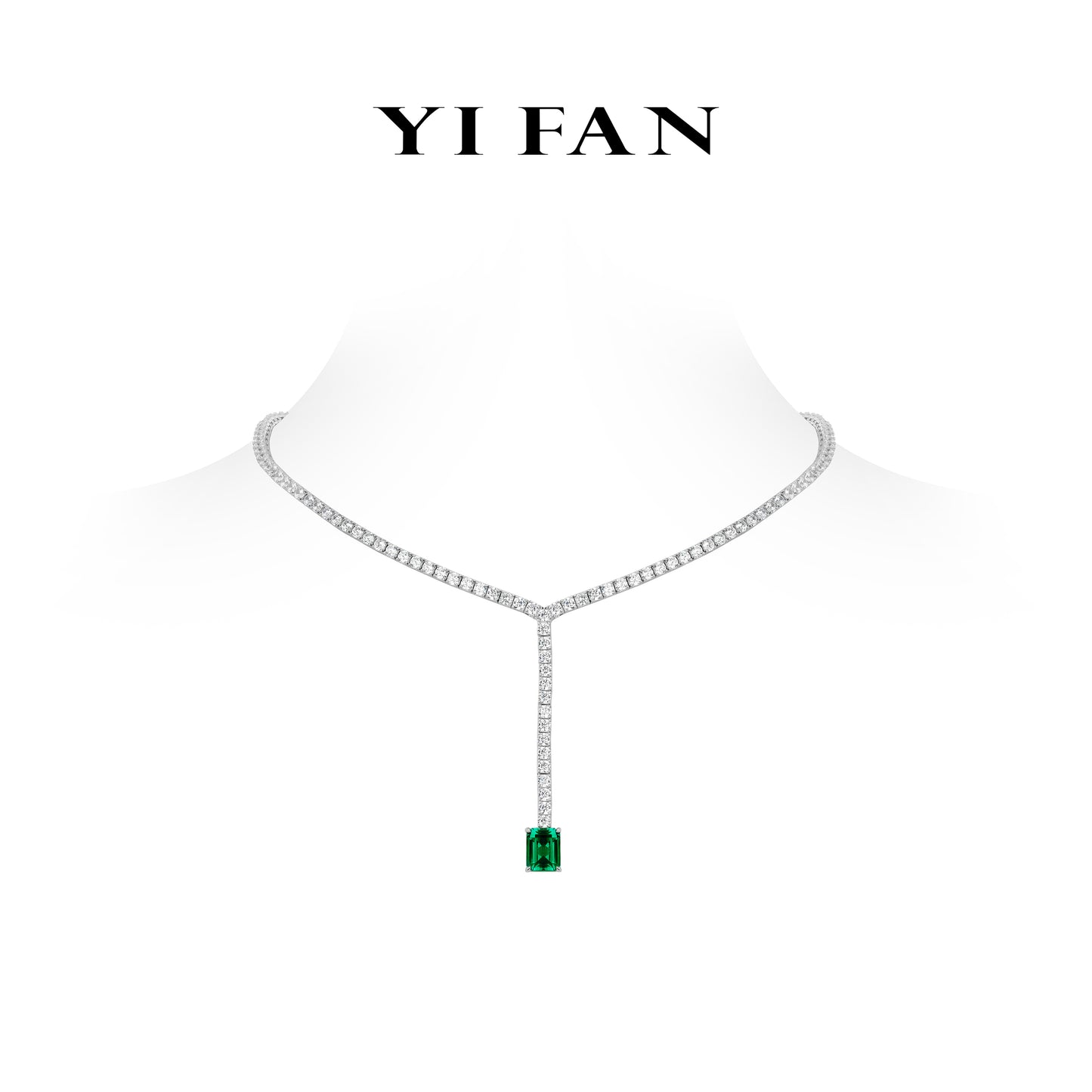 High Jewelry Lab Grown Emerald collection: Luxury "Emerald-cut Cube" detailed Tennis Necklace #20846
