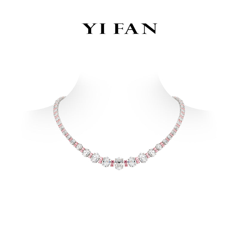 High Jewelry Lab Grown Padparadscha collection:Luxury “Aurora BloomBrilliant&Oval-cut" exquisite Fine Jewelry Necklace #20849