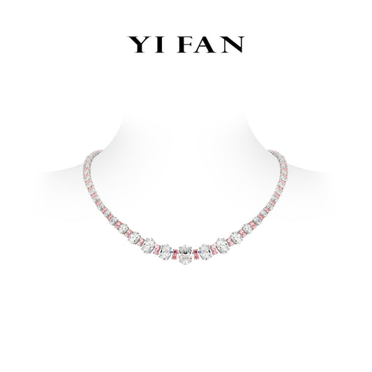 High Jewelry Lab Grown Padparadscha collection:Luxury “Aurora BloomBrilliant&Oval-cut" exquisite Fine Jewelry Necklace #20849