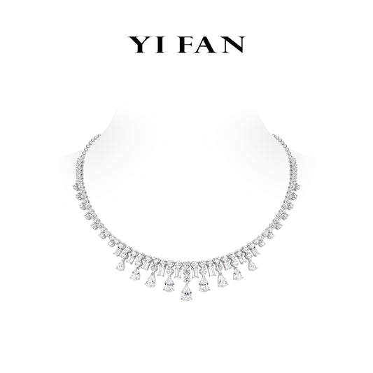 High jewelry Collection: Luxury "Diamond Cascade Aria Drop" detailed Banquet Gala Necklace #21026