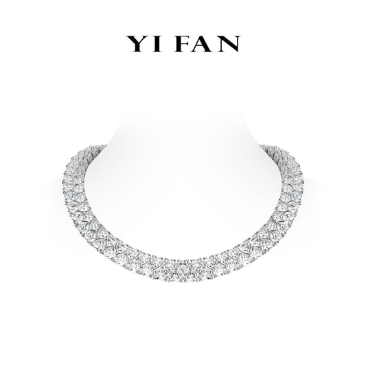 High Jewelry collection: Luxury “Double-circle surrounding” detailed Hearts Necklace for Wedding/Banquet #21156