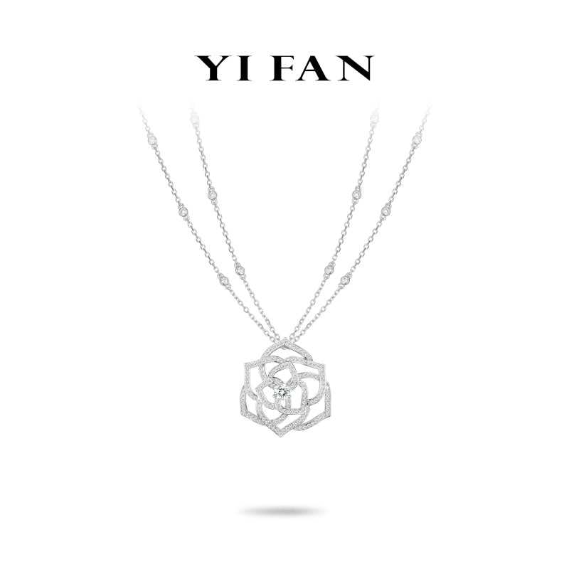 Ethereal Blossom Collection: Modern"Luminary Hollowed Rose" detailed Double-chain Necklace #21169