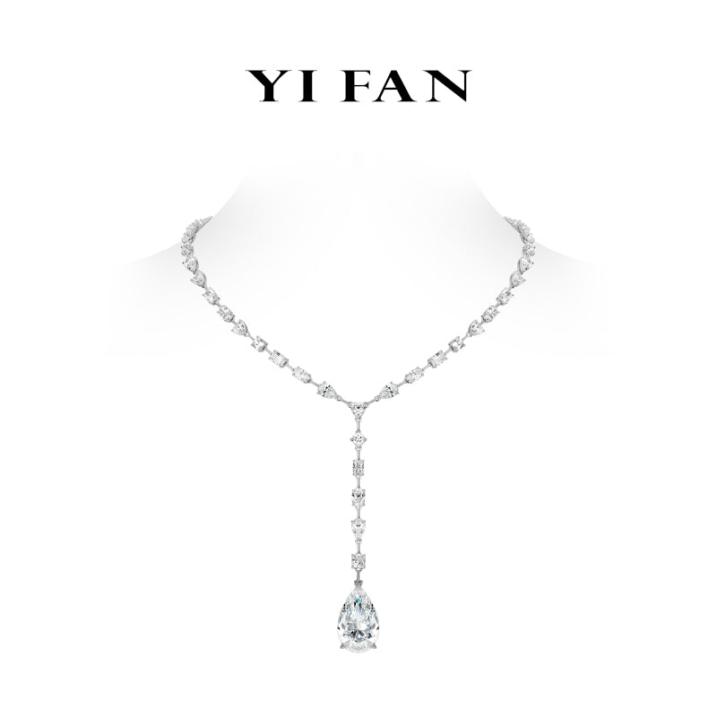 #21307 High Jewelry Collection: Modern "Astral Teardrop Cascade" Big-Pear Stones Y-shape White Necklace