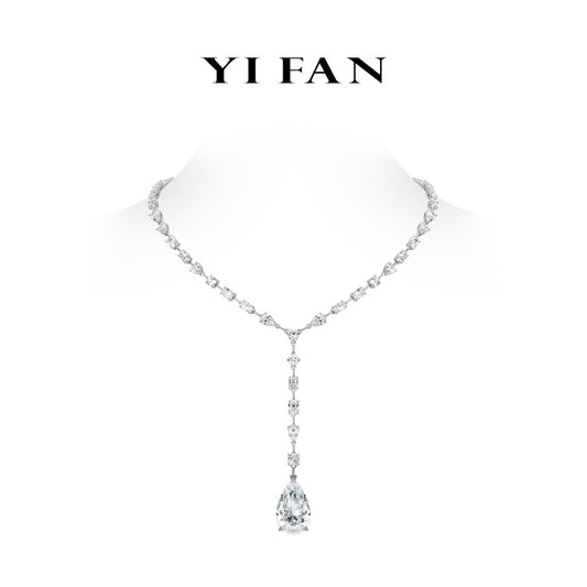 #21307 High Jewelry Collection: Modern "Astral Teardrop Cascade" Big-Pear Stones Y-shape White Necklace