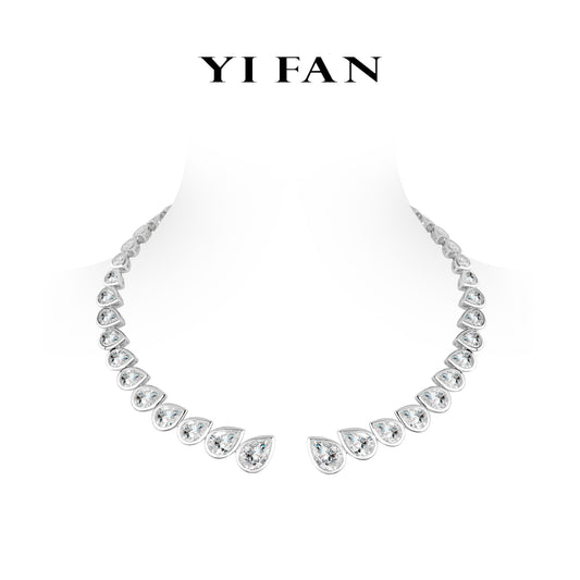 High Jewelry collection: Modern "Icy G color Bezel-setting Pear-cuts” detailed Collar Necklace #21348