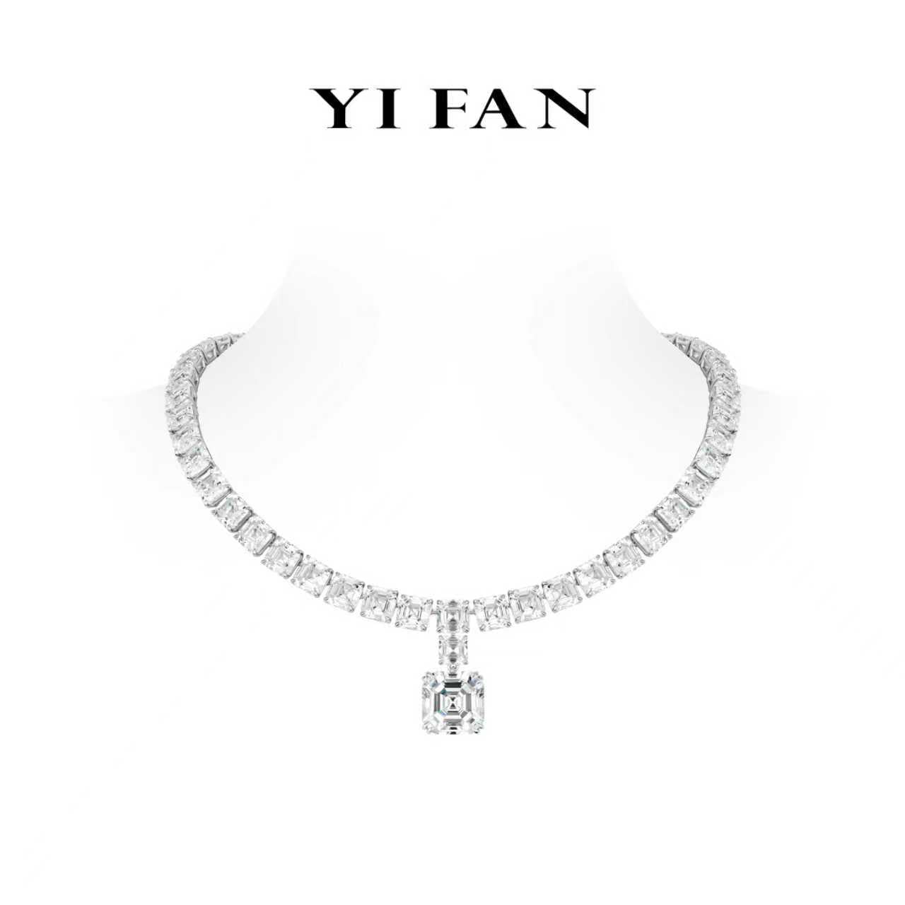 High Jewelry collection: Modern "Brilliant Asscher-cut Rocks" exquisite Necklace #21349