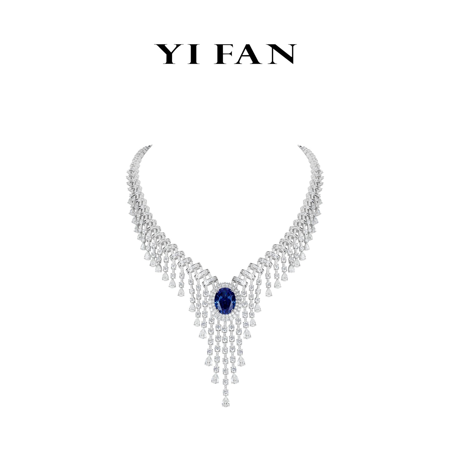 High-end Jewelry:Lab Created Gemstones Sapphire(blue) Necklace 925 sterling silver