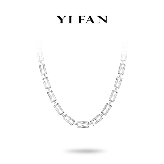 High Jewelry collection: "Silver Interlocking Tennis Chain with LuLuTong" CNC Pendant Necklace (Unisex) #2694 #03080