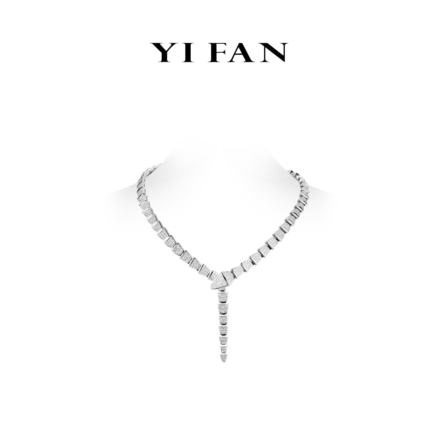 High-end Jewelry:White diamond-encrusted serpentine necklace #2825 #03004