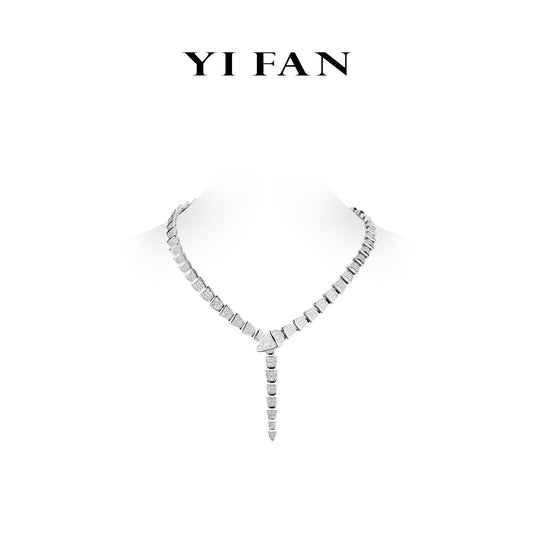 High-end Jewelry:White diamond-encrusted serpentine necklace #2825 #03004
