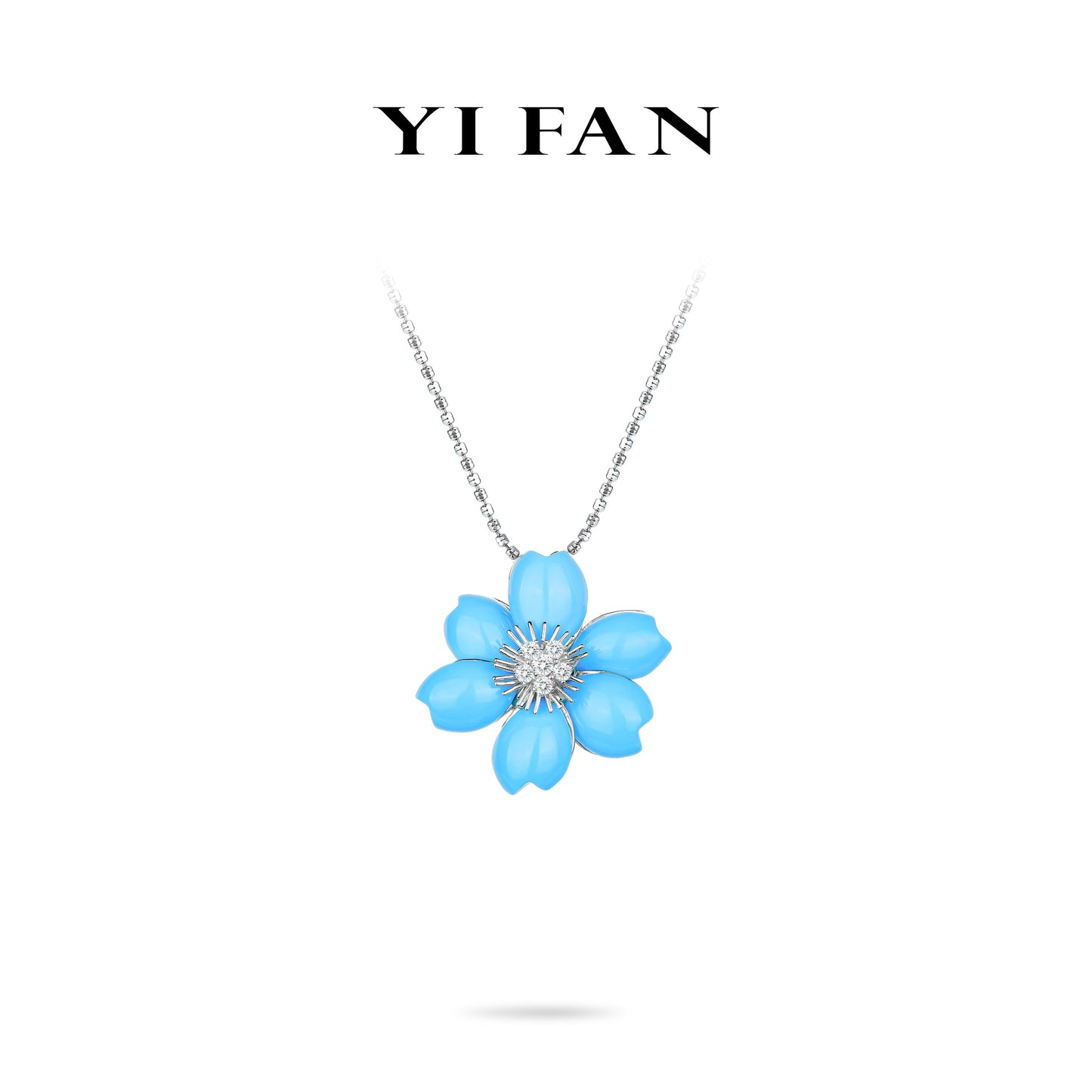 High Jewelry collection: Modern "BlueSakura Petal" Pendant Necklace