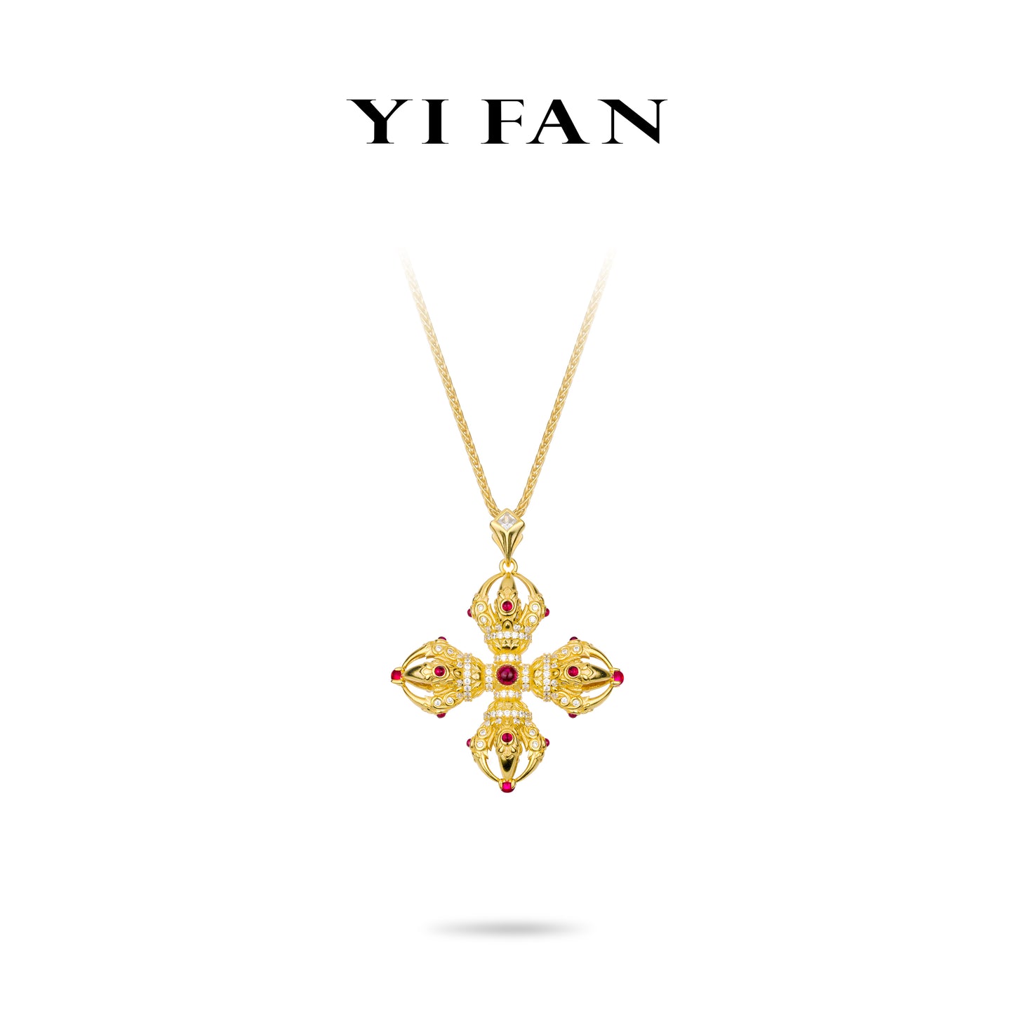 Golden time collection: "Cross-shaped Vajrayana Pestle" detailed Pendant Necklace (Unisex) #2876